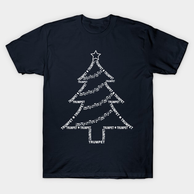 Trumpet White Text Christmas Tree T-Shirt by Barthol Graphics